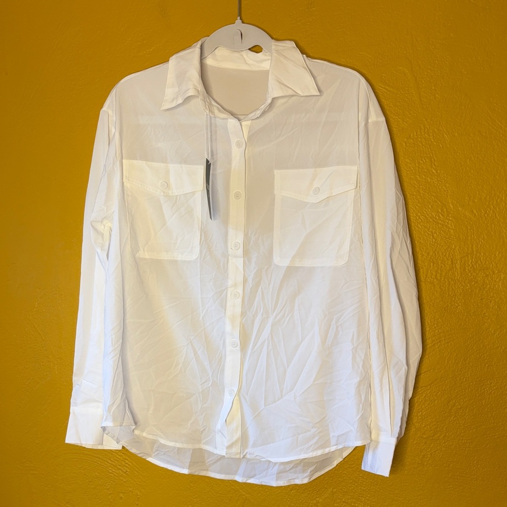 HALARA NWT Sheer White Casual Button Down Shirt Sz Small